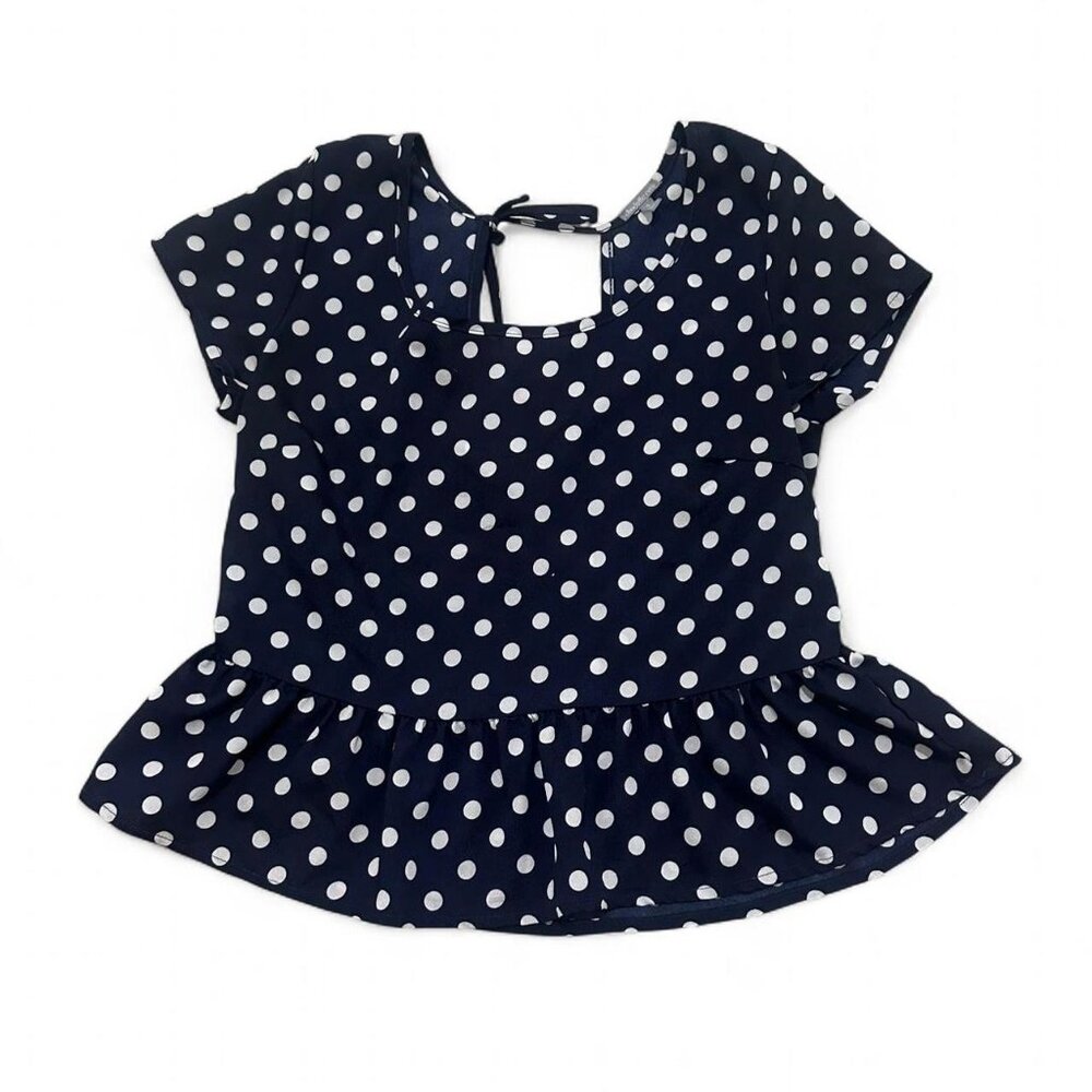 Charlotte Russe navy blue and white polka dot blouse